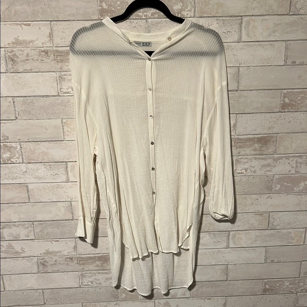 Oysho White Button-Up Sheer Tunic Size Small/Medium